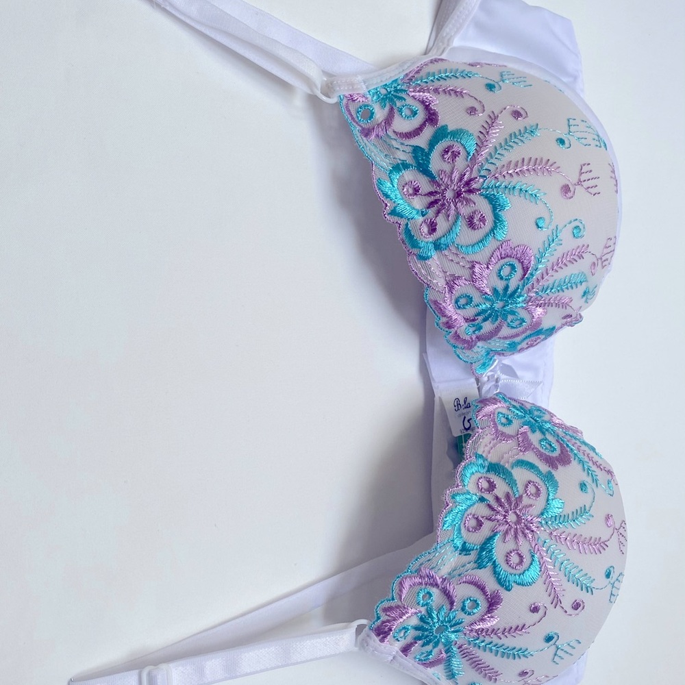 NWT Brazilian Style Women Sexy 🔥🔥Underwired Padded Embroidered Bra Large - Picture 3 of 11